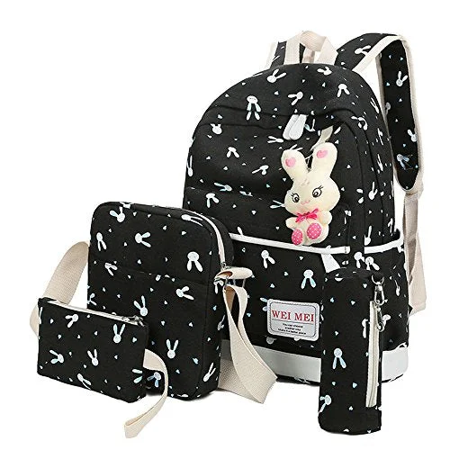 best laptop backpack for business professionals -Lightweight backpack for students-4 Pcs Teen Girls Cute Lightweight Canvas Backpack Set Rabbit Bookbag Laptop School Backpack