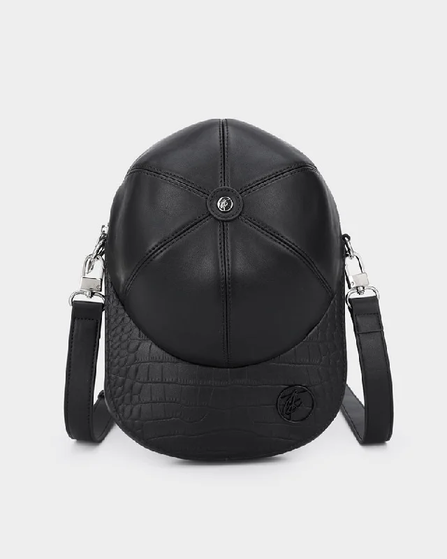 luxurious leather work bag-Bag for quick vacations-Baseball Cap Design Bag in Black