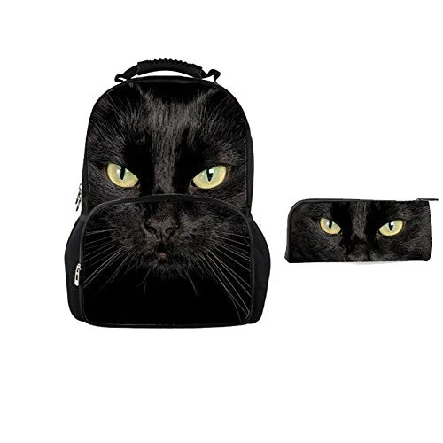 school backpack with lunch bag combo -Backpack for quiet trips-Bigcardesigns 3D Black Cat School Bag Backpack With Pencil Case