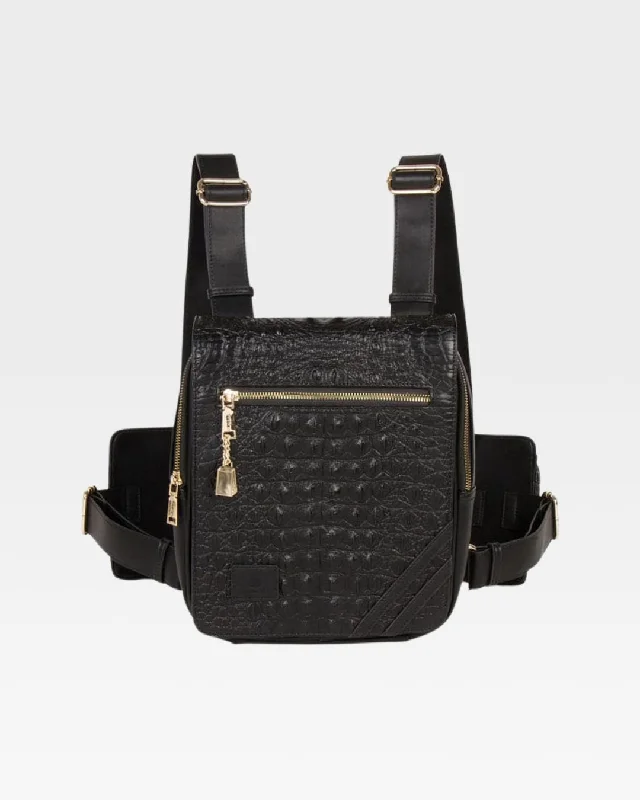 leather business bag-Bag with lasting strength-Apollo 2 Faux Crocodile Skin Chest Bag in Black