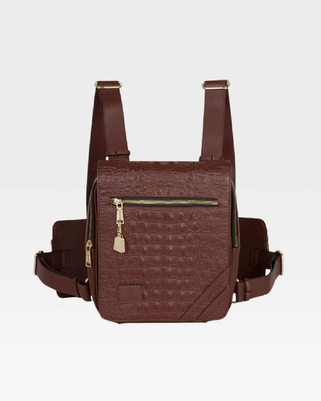 luxury crossbody handbag-Bag with resistant material-Apollo 2 Faux Crocodile Skin Chest Bag in Brown