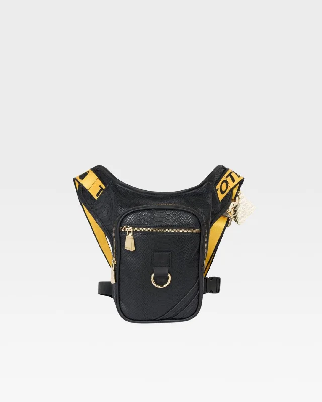 luxury crossbody tote-Bag for tiny trips-Caution Tape Leg Bag in Black & Yellow