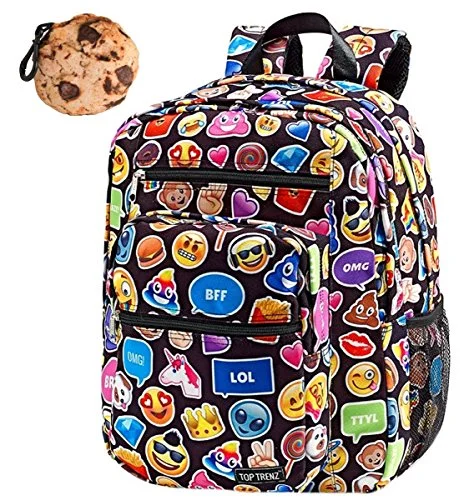 high-volume hiking backpack with reinforced stitching -Backpack for jungle hikes-Emoji Funky Black Large Backpack & Cookie Clip Multi-Pack, Book Bag, School Bag