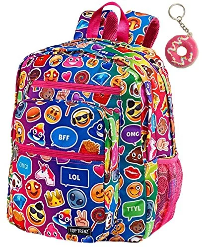 slim and lightweight waterproof backpack -Backpack with top handle-Emoji Funky Pink Large Backpack & Keychain Multi-Pack, Book Bag, School Bag