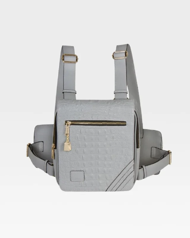 office leather handbag-Bag with rainproof layer-Apollo 2 Faux Crocodile Skin Chest Bag in Grey