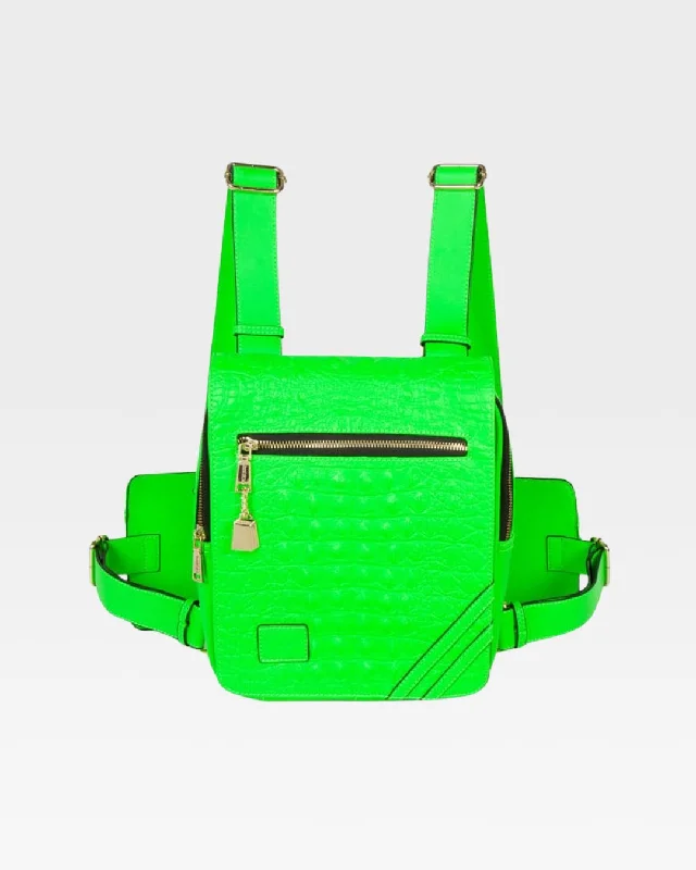 designer canvas tote-Bag for outdoor events-Apollo 2 Faux Crocodile Skin Chest Bag in Lime Green