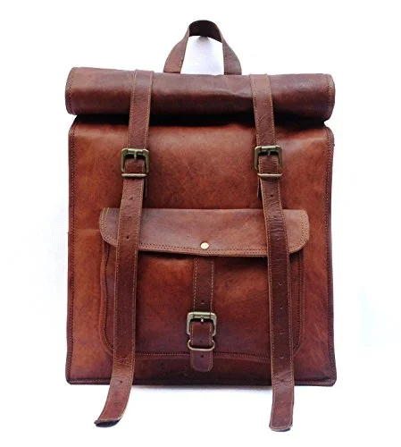 anti-theft laptop backpack for travel -Backpack for trekking-Men'S Leather Vintage Roll On Laptop Backpack Rucksack One Size Brown