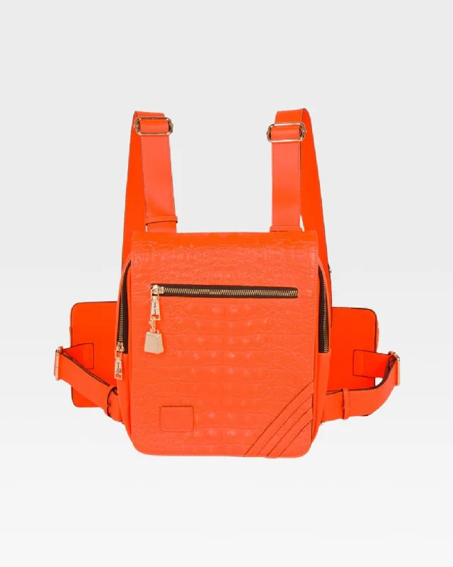 everyday canvas bag-Bag with vintage look-Apollo 2 Faux Crocodile Skin Chest Bag in Neon Orange