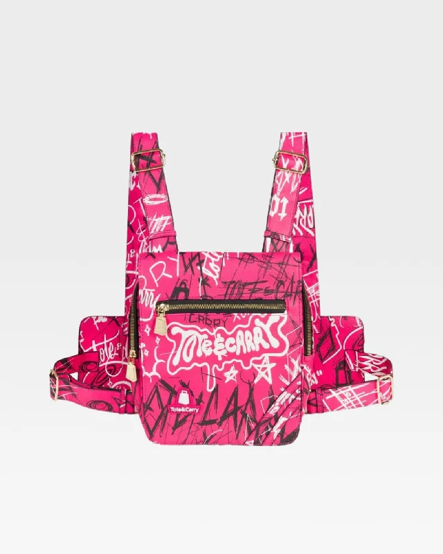 designer weekend bag-Bag for city explorers-Neon Pink Graffiti Chest Bag