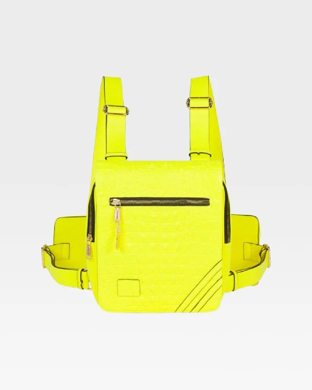 waterproof handbag for work-Bag with safe pockets-Apollo 2 Faux Crocodile Skin Chest Bag in Neon Yellow