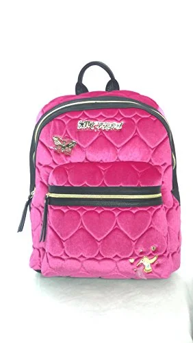 compact laptop backpack for professionals -Backpack for crisp weather-New! Betsey Johnson Fuchsia Velvet Quilted Hearts Backpack