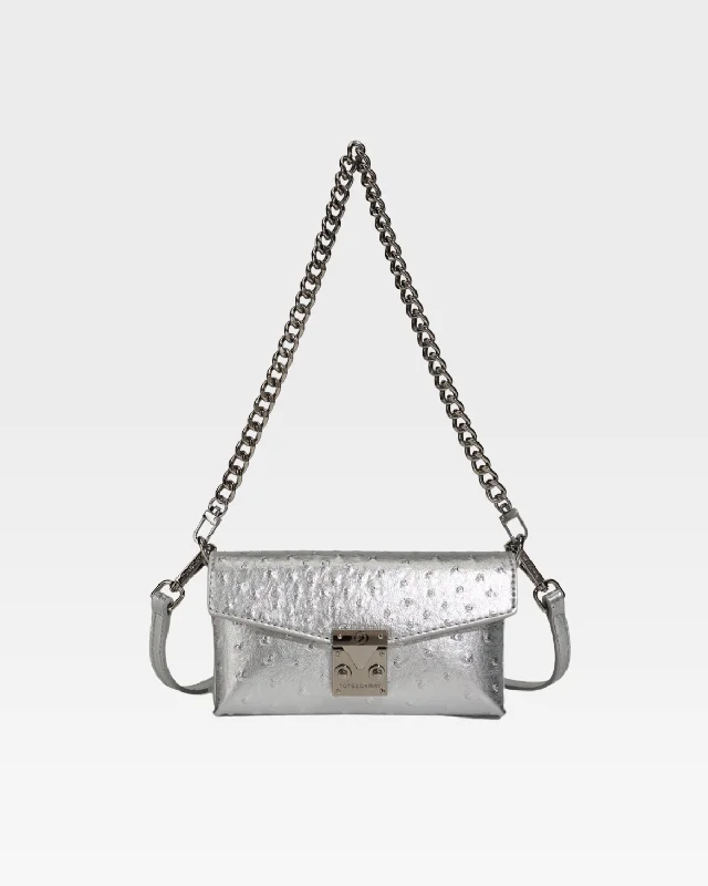 elegant designer work tote-Bag with tough locks-Ostrich Shoulder Bag in Silver