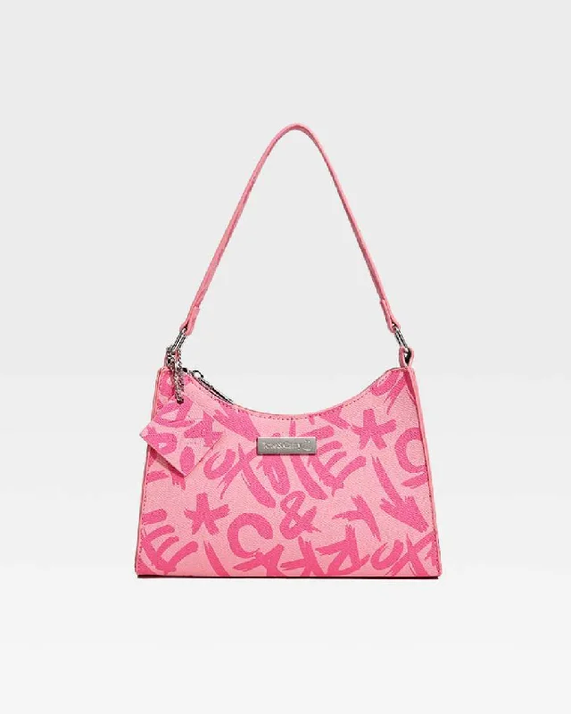 fashionable canvas work bag-Bag with solid base-Graffiti Shoulder Bag in Pink