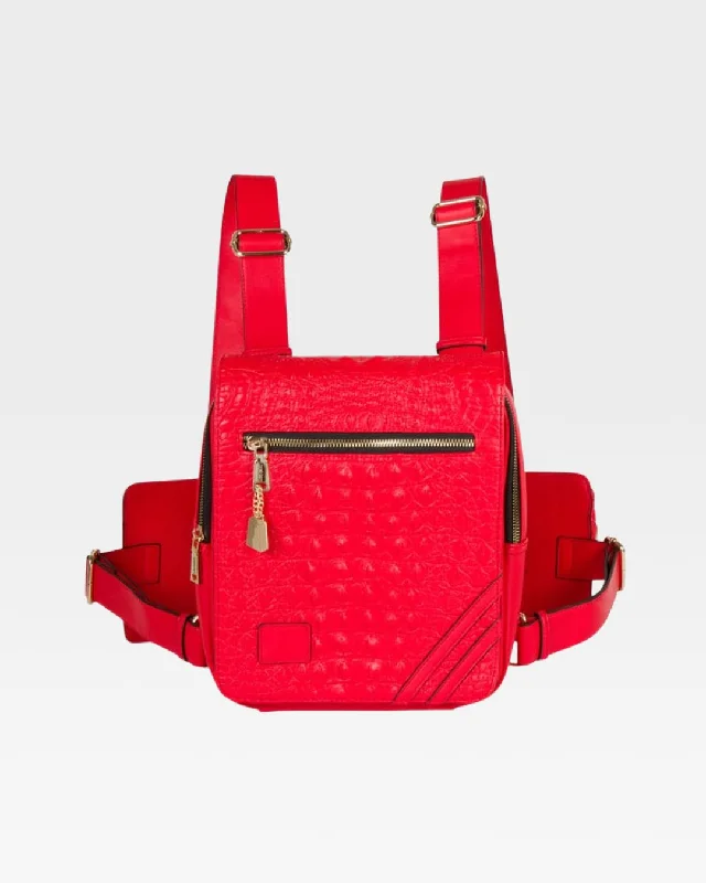 designer leather messenger bag-Bag for short vacations-Apollo 2 Faux Crocodile Skin Chest Bag in Red