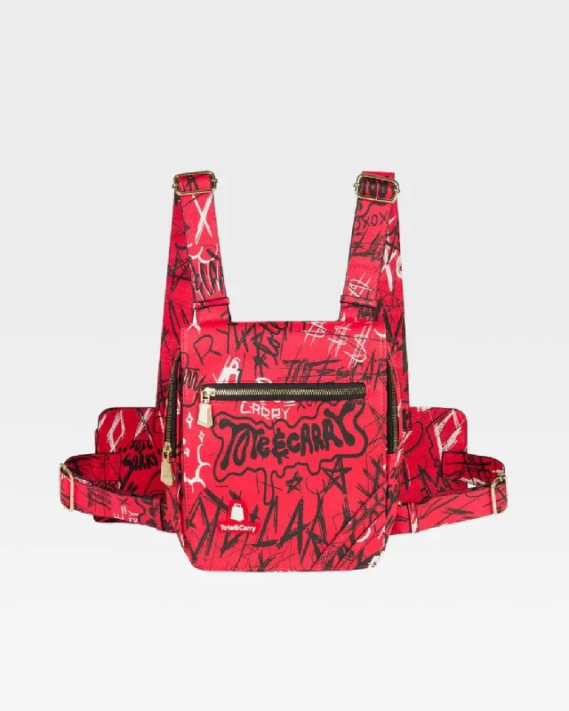 travel canvas bag-Bag for wet seasons-Red Graffiti Chest Bag