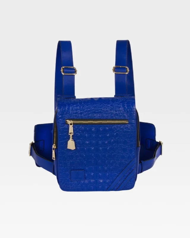 women’s luxury bag-Bag for city trails-Apollo 2 Faux Crocodile Skin Chest Bag in Royal Blue