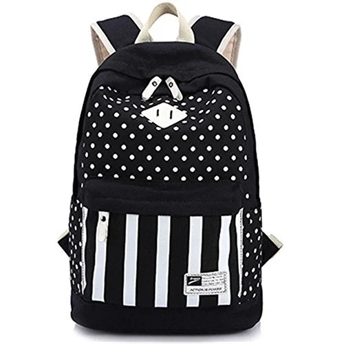 stylish fashion backpack for students -Backpack for outdoor photography-S Kaiko Canvas Backpack School Bakcpack For Women And Men Polka Dots And Stripe School Bag