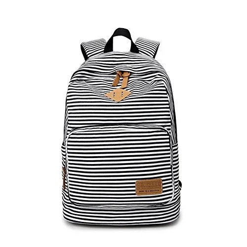 best minimalist backpack for travel -Backpack for casual use-S Kaiko Stripe Canvas Backpack School Bakcpack For Women And Men School Bag Daypack Teenager