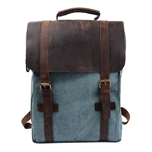 travel backpack with dedicated passport pocket -Backpack for long-distance-S-Zone Retro Canvas Leather School Travel Backpack Rucksack 15.6-Inch Laptop Bag