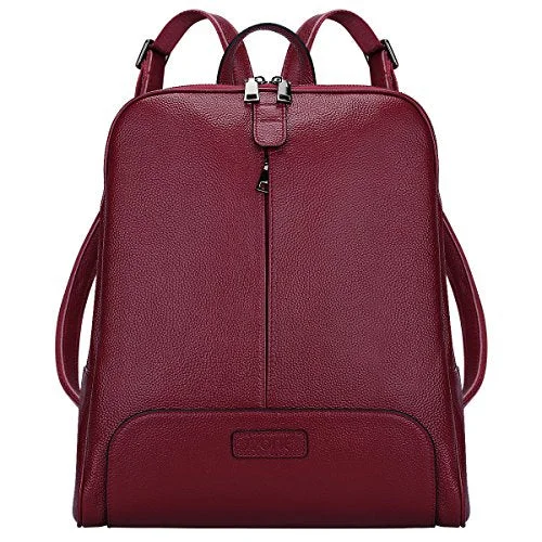 ultra-compact foldable travel backpack -Backpack with quick access-S-Zone Women'S Genuine Leather Backpack Purse Travel Bag Fit 14" Laptop (Wine Red)