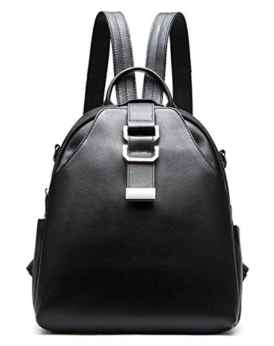 expandable hiking backpack with extra storage -Backpack for beach trips-Saierlong Ladies Designer Womens Black First Layer Of Leather Daily Casual Backpack