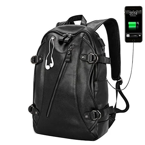 stylish mini backpack for women -Large backpack for travel-Samaz Backpack Pu Leather Bag With Usb Charging Port College Student School Backpack With