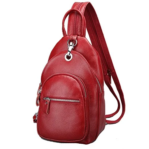 heavy-duty construction backpack -Anti-theft backpack-Sealinf Women'S Leather Backpack Convertible Daypack Chest Shoulder Bag Sling Purse (Wine Red)