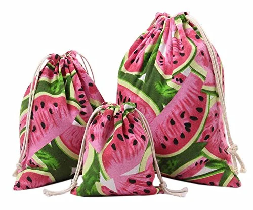 best travel sports bag for short vacations -Sports bag for shorts-Set Of 3 Practical Travel Sports Storage Drawstring Bags Canvas Watermelon