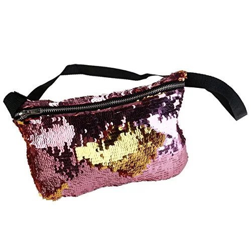 versatile and stylish sports bag for athletes -Sports bag for snorkels-Tinksky Double Color Sequins Waist Bag Casual Outdoor Sports Bag (Gold + Pink)