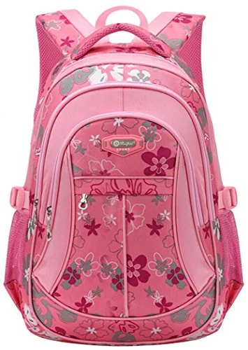 best carry-on backpack for business travelers -Backpack for group hikes-Tinksky Flowers Pattern Backpacks For Girls Elementary School Students Book Bag Pink