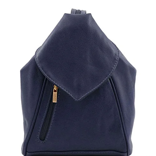 stylish women's backpack for travel -Backpack for ski trips-Tuscany Leather Delhi Leather Backpack Dark Blue Leather Backpacks