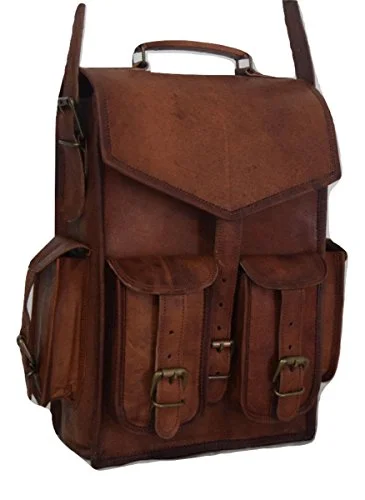 heavy-duty urban backpack for work and travel -Travel backpack for nomads-Vintage Brown School Bag Leather Backpack Laptop Messenger Bag Rucksack Sling For Men Women