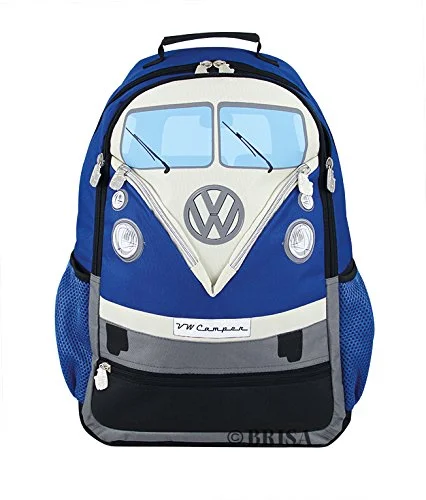 all-in-one backpack for travelers and hikers -Backpack with back support-Vw Collection By Brisa Backpack With Vw Bus T1 Front Design (Blue)