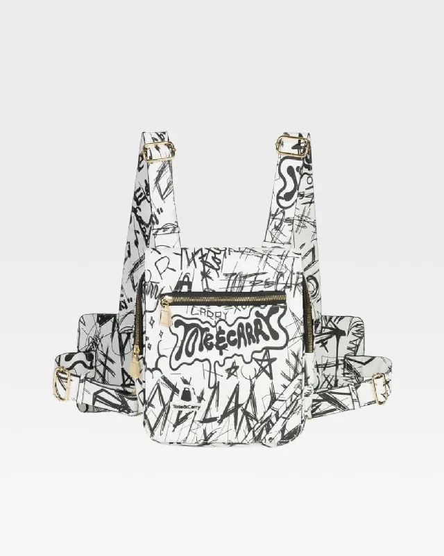 oversized handbag-Bag for ski vacations-White Graffiti Chest Bag