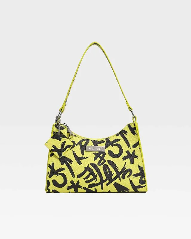 durable beach handbag-Bag with air flow-Graffiti Shoulder Bag in Yellow