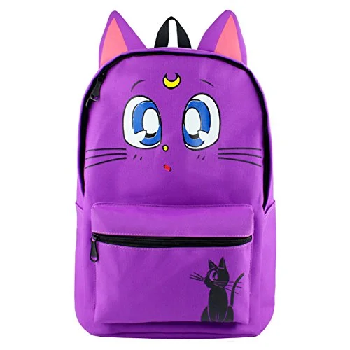 comfortable backpack for carrying heavy books -Backpack for digital nomads-Yournelo Cartoon Sailor Moon Backpack Rucksack For Girls (Purple Cat Lunar)