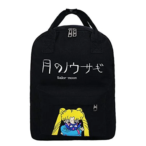 backpack with ergonomic shoulder straps -Travel backpack with straps-Yoyoshome Sailor Moon Anime Luna Usagi Tsukino Cosplay Daypack Bookbag Backpack School Bag (Black)