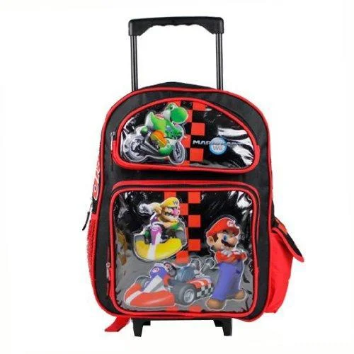 stylish multi-functional backpack -Backpack for equipment-16" Large Super Mario Bros Roller Backpack - Red Checkered Rolling Wheeled Bag