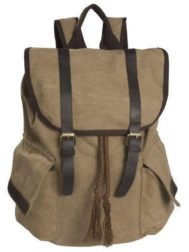 urban backpack for tech enthusiasts -Lightweight backpack for gym-16 Oz Canvas Backpack Vintage Design W/Leather Trim, 3306 Khaki