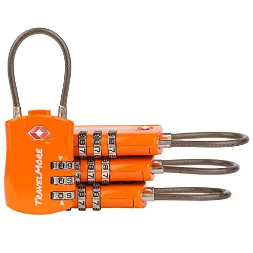 suitcase with reinforced aluminum corners-suitcase with funky patterns-4 Pack TSA Approved Travel Combination Cable Luggage Locks for Suitcases & Backpacks - Orange