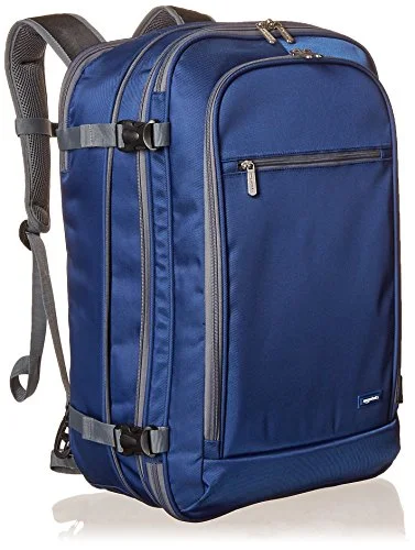 heavy-duty travel backpack for long trips -Waterproof backpack for exploring-Amazonbasics Carry-On Travel Backpack, Navy