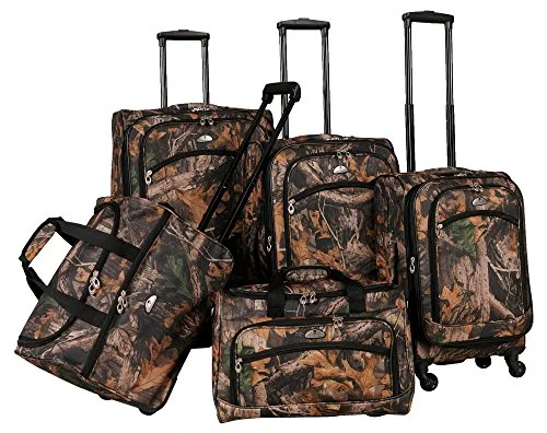 suitcase for teachers-suitcase with noiseless wheels-American Flyer Camo 5-Piece Spinner Luggage Set, Green, One Size