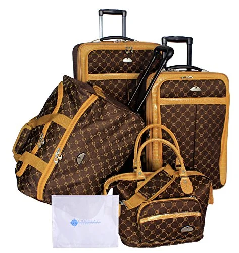 suitcase for photographers-suitcase with drop protection-American Flyer Clair 5-Piece Luggage Set, Chocolate Gold