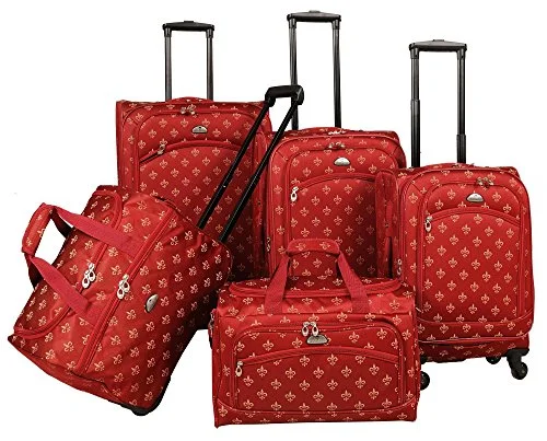 suitcase for a smooth rolling experience-suitcase lock upgrade-American Flyer Fleur De Lis 5-Piece Spinner Luggage Set, Red, One Size