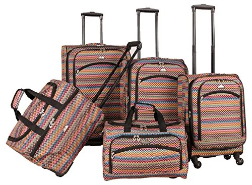 suitcase for flight attendants-suitcase for chic travelers-American Flyer Gold Coast 5-Piece Spinner Luggage Set, Pink, One Size