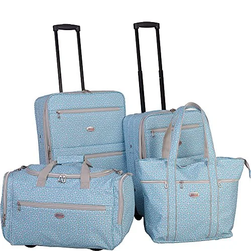 suitcase for students-suitcase for bulky items-American Flyer Greek Key 4-Piece Rolling Luggage Set, Turquoise