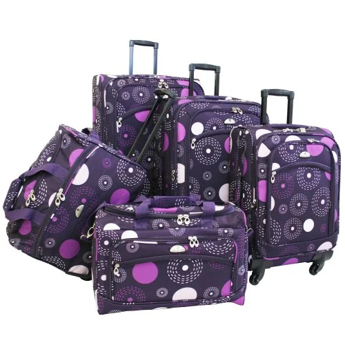 suitcase with best price-quality ratio-suitcase for frequent fliers with airline status-suitcase with extra handles-American Flyer Luggage Fireworks 5 Piece Spinner Set, Purple, One Size