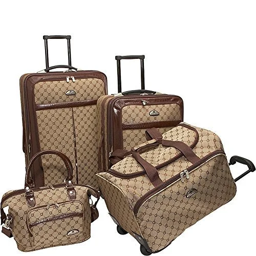 suitcase with reinforced bottom panel-suitcase for big luggage-American Flyer Luggage Signature 4 Piece Set, Brown, One Size