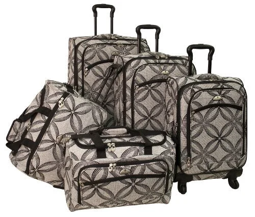 suitcase that fits a week’s worth of clothes-suitcase for smooth airport transitions-suitcase for preschoolers-American Flyer Luggage Silver Clover 5 Piece Set Spinner, Black Gray, One Size