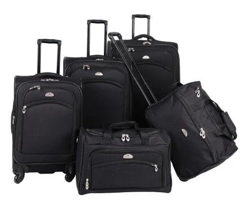 suitcase with built-in laundry bag-suitcase packing for cold days-American Flyer Luggage South West Collection 5 Piece Spinner Set, Black, One Size